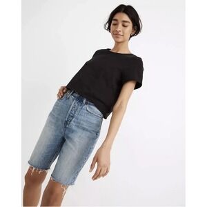 Madewell High Waist Denim Bermuda Shorts in Light Blue